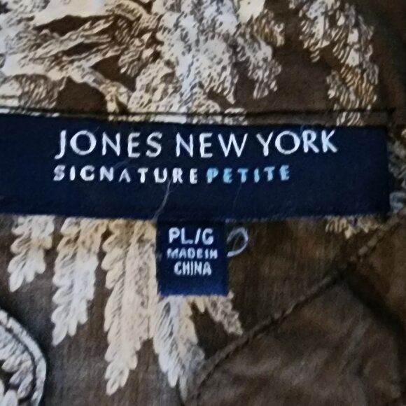 JNY Brown Long Sleeve Shirt Size Petite Large Cotton Floral Old Money Minimalist - Picture 3 of 6